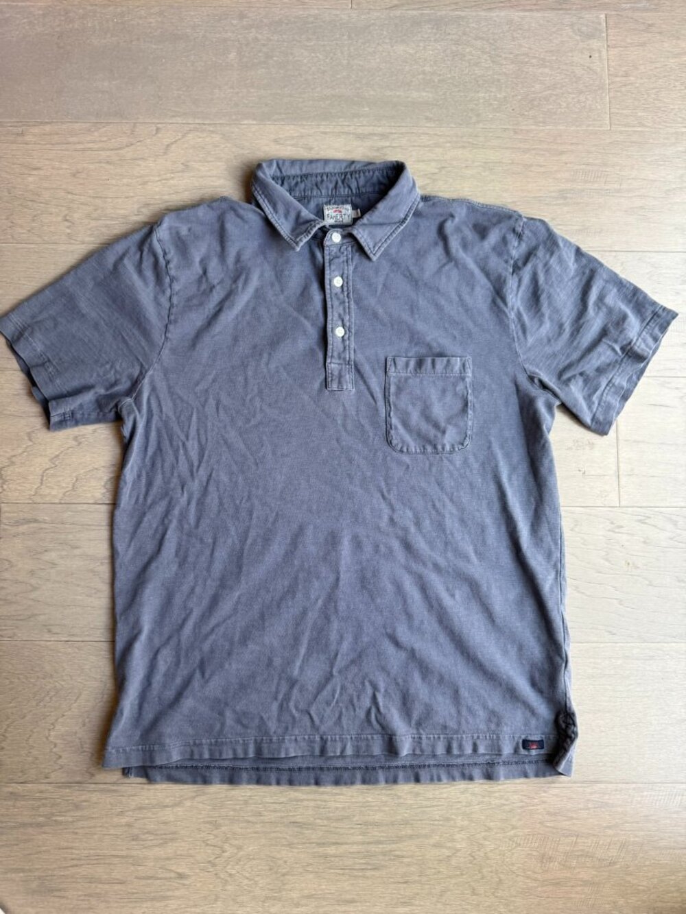 Faherty Brand Men's Blue Polo Shirt Dyed Cotton, Pocket, Size: Large